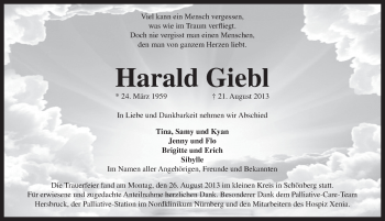 Traueranzeige von Harald Giebl von Pegnitz-Zeitung